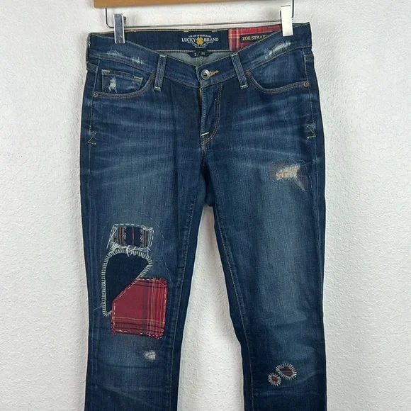 Lucky Brand Zoe Straight Leg Patch Design Jeans 2 - Picture 2 of 10